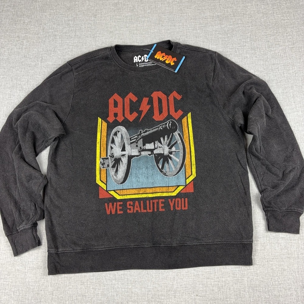 AC/DC Sweatshirt Mens Large Black We Salute You Cannon Graphic Fleece Pullover